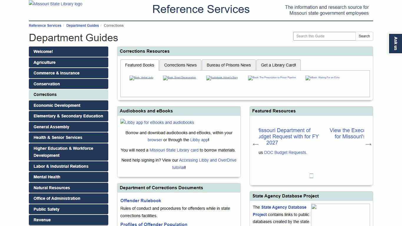 Corrections - Department Guides - Guides at Missouri State Library